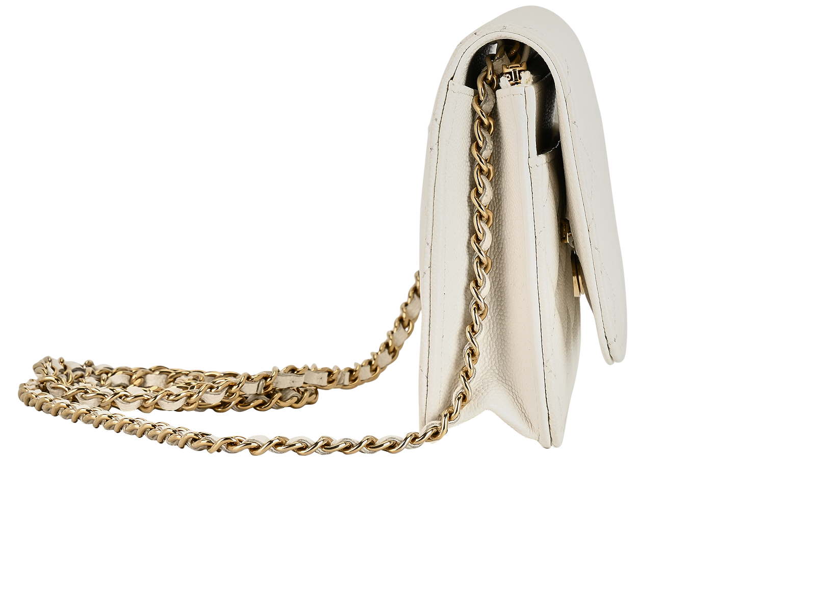 Classic Wallet On Chain, &pound;1,850, Handbags, White, Caviar Leather, Side view